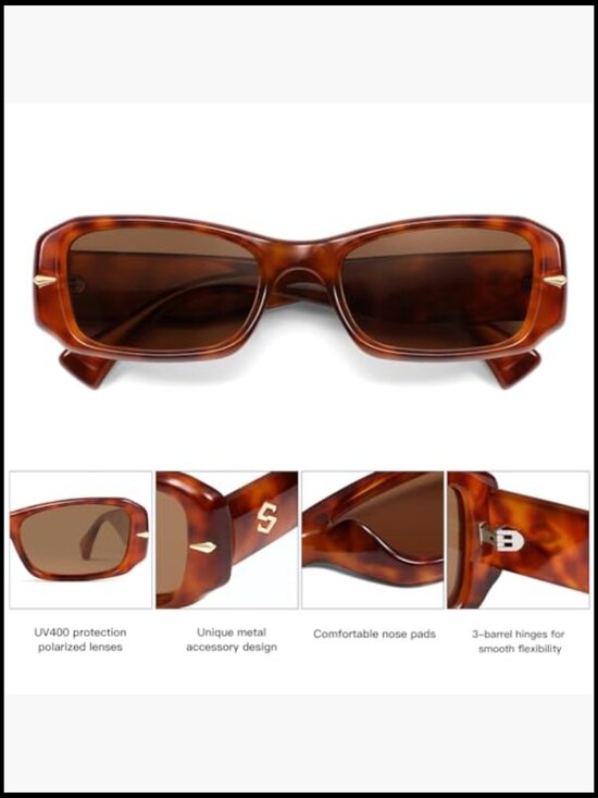 Retro Rectangle Polarized Sunglasses UV400 Protection Lightweight